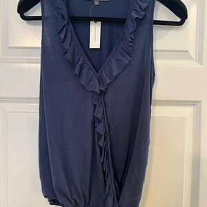 Anthropologie Deep Blue Ruffled Blouse